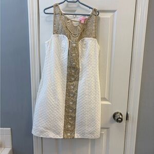 Lilly Pulitzer Textured White and Gold Mini Dress